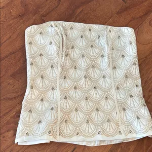 White House Black Market White Creme Embroidered Beaded Corset Top Size 2 thumbnail 2