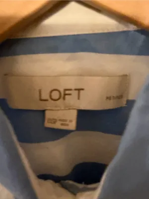 LOFT Blue Striped Short-Sleeve Button Front Top Size XXS Petite thumbnail 3
