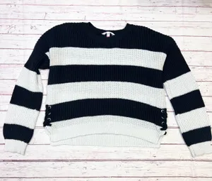 Womens Long Sleeve Cable Knit Sweater Size 2XL (19) Black/ White thumbnail 6