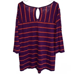 Ann Taylor Loft Purple and Orange Striped Scoop Neck Keyhole Tee Plus Size XL thumbnail 2