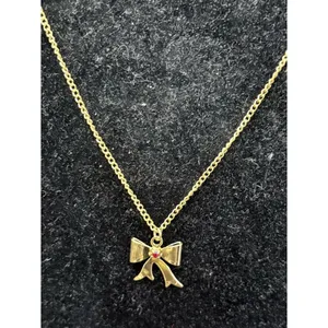 Gold Bow Pendant Necklace with Red Accent thumbnail 2