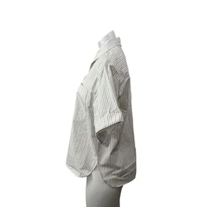 Zara Women's White Beige Striped Short Sleeve Pocket Button Down Shirt Top Sz XS thumbnail 4