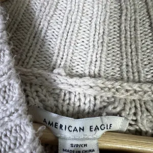 American Eagle Diamond Cable Pointelle Sweater Gray Mock Neck Balloon Size S thumbnail 6