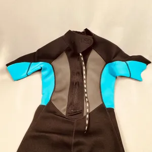 KMT 2 mm Wetsuit Shorty Springsuit Black Cyan Blue Short Sleeve Back Zip Women thumbnail 3
