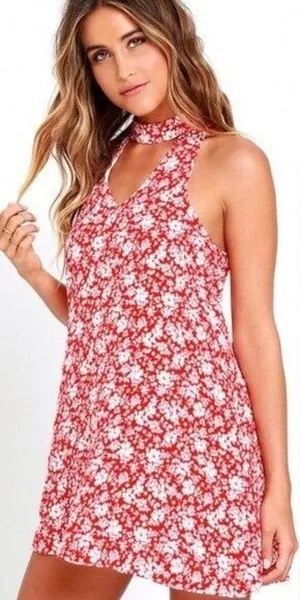 Lulus Lean Close Floral Print Swing Dress in‎ Red Size Extra Small thumbnail 1