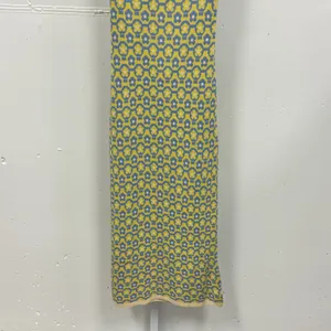 Cider Yellow Blue Floral Geometric Knit Open Back Tie Midi Bodycon Dress Small thumbnail 4