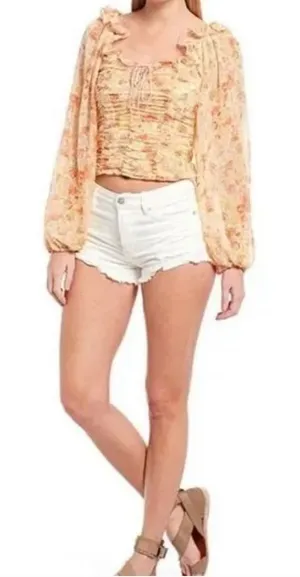 WE THE FREE White Button-Fly Denim Frayed Hem Shorts with Exposed Pockets 28 thumbnail 1
