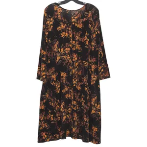 Garnet Hill Trapeze Dress Floral Black Orange Fall Boho Jersey Knit Stretch XL thumbnail 3