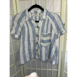 We the Free Classic Boho‎ Beach Gauze Cropped Fringe Striped Button Blouse Small thumbnail 3
