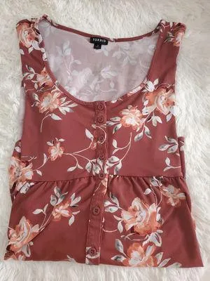 Torrid Women's Plus Size Size 2XL Red Floral Tunic Button Down Front Stretch Dress Blouse thumbnail 6