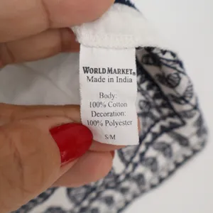 World Market White Navy Blue Embroidered Cotton Peasant Blouse Peplum Top S/M thumbnail 4