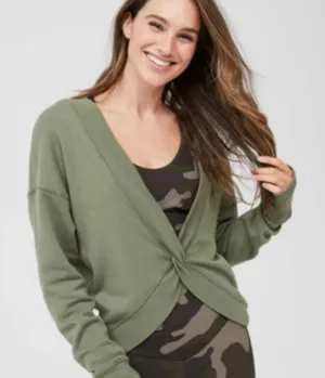 Aerie Offline twist-back oversized pullover sweatshirt sage green size medium.  thumbnail 1