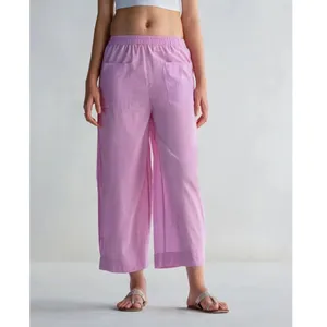 Nicobar Women's Size XS‎ Serene Pant Lilac Purple Wide Leg Gathered 100% Cotton thumbnail 2