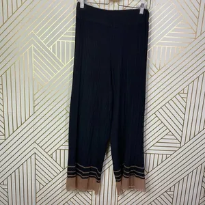 Zara‎ Pants Textured Weave with Contrasting Hem Ribbed Black Mauve Size Medium thumbnail 3