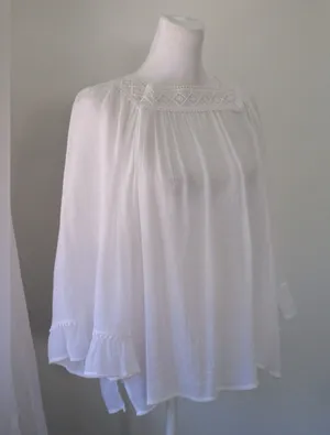 Zac & Rachel Sheer White Embroidered Peasant Blouse thumbnail 1