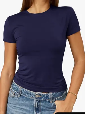 Abardsion Navy Blue Short Sleeve Crew Neck Slim Fit Fitted T-shirt Size Medium thumbnail 1