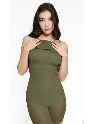 Popilush Shaping Maxi Dress Size XS Olive Green Square Neck Sleeveless thumbnail 2