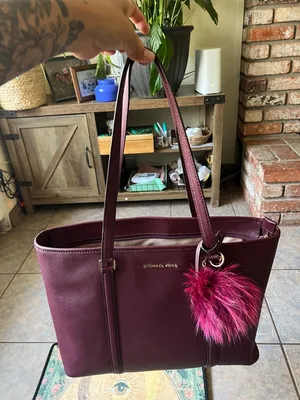 Michael Kors Plum Saffiano Tote with Magenta Pom Charm thumbnail 11