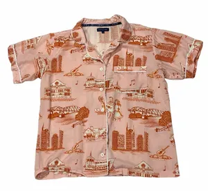 Katie Kime Nashville Toile Short Sleeve Pajama Top - Orange/Pink - Small thumbnail 1