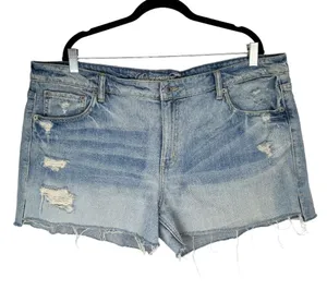 American Eagle Distressed Shorts Sz 18 Light Medium Wash Denim Raw Hem thumbnail 1