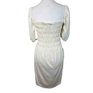 H&M Ivory Puff Sleeve‎ Smocked Cotton Midi Dress Sz S Milkmaid Cottagecore Romantic thumbnail 3