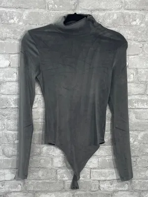 American Eagle Outfitters Charcoal Velour Bodysuit thumbnail 1