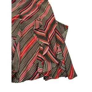 Lauren‎ Ralph Lauren Women's Patterned Ruffled Georgette Skirt sz M red brown thumbnail 5