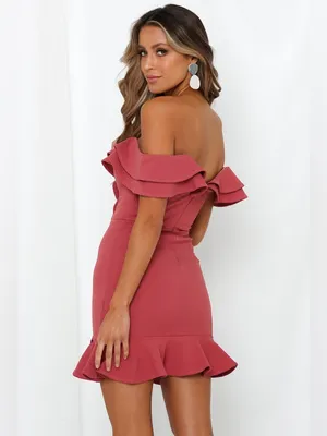 Hello Molly One-Shoulder Ruffle Bodycon Dress in Rose thumbnail 3