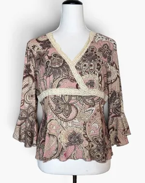 Vintage Sonora Mesh Babydoll Top Large Paisley Lace Trim Whimsigoth Fairy Grunge thumbnail 1