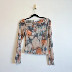 Reformation | Elio Off the‎ Shoulder Mesh Floral Top in Natural thumbnail 5