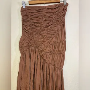 NWT Anthropologie Celandine Strapless Ruched Asymmetrical-Hem Dress Brown Size M thumbnail 9