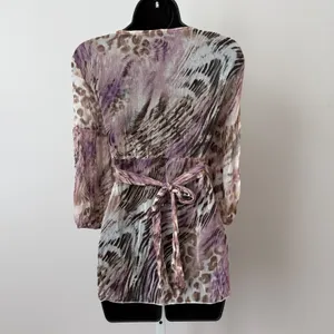 Y2K sz M Purple Animal Print Sheer Cottage‎ Smocked Peasant Babydoll Top Boho thumbnail 5
