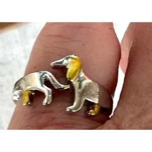 Handmade Dachshund Ring Pinkie Pull Apart Doxie Dog Rescue Metals Weiner Doxie We… thumbnail 8