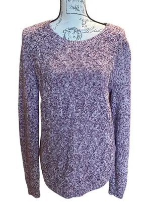Tommy Hilfiger Women's Round Neck Sweater Wine White Cable Knit Size Large thumbnail 1