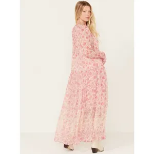 Free People Dress Womens Medium NEW See It Through Pink Boho Maxi Sheer NWOT thumbnail 4