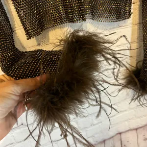 Dark brown & bronze mesh top with feather cuffs, M Size M thumbnail 2