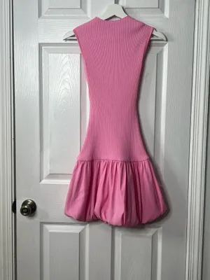 ZARA Pink Bubble Hem Mini Dress M Ribbed Open Back Drop Waist Girly Coquette Y2K thumbnail 2