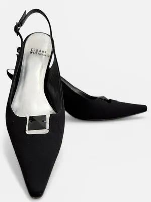 STUART WEITZMAN Vintage Classic Slingback Pointed Toe Kitten Heels Black Sz. 8 thumbnail 3