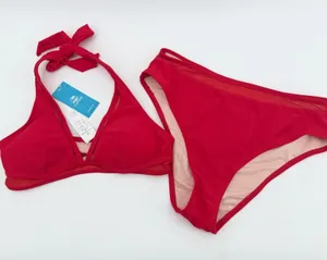 Cupshe Womens Red Mesh Trim Halter Bikini Set High Waist Two Piece Small‎ NEW thumbnail 1