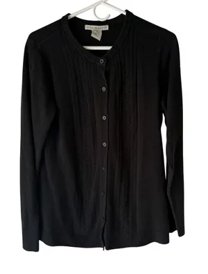 Requirements Sweater Soft Large Black Button Front‎ Cable Knit Cardigan Classic thumbnail 1