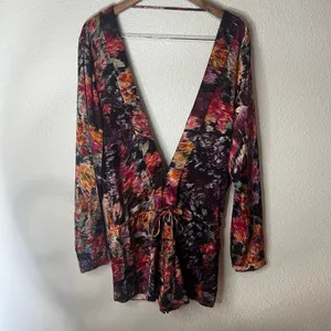 Naked Princess Lila Silk Romper Womens Large Abstract Floral Drawstring thumbnail 2