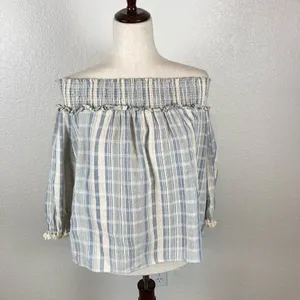 Lucky Brand‎ Amelia off the shoulder boho light blue crop blouse women’s M NEW thumbnail 3
