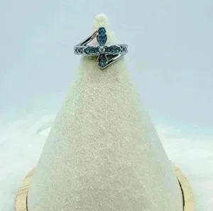 Blue Rhinestone Cross Ring Size 8 thumbnail 1