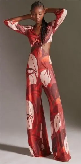 NWT Anthropologie Hutch Cutout Bold Floral Wide Leg‎ Cutout Tie Front Jumpsuit thumbnail 1