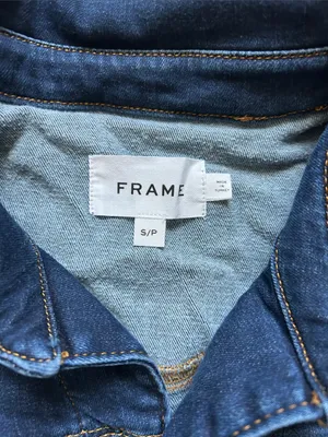 Frame Denim Dark Blue Short-Sleeve Denim Jumpsuit with Tie Waist thumbnail 2