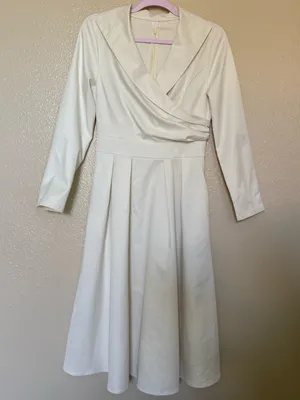 Ivory Long Sleeve Midi Dress Surplice Fit & Flare Bridal Wedding Small thumbnail 2