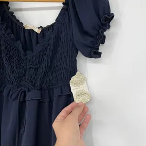 Altar'd State Navy Blue Smocked‎ Puff Sleeve Babydoll Dress Size M Milkmaid NEW thumbnail 6