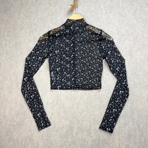 Aeropostale‎ Womens Small Floral Sheer Mesh Mock Neck Crop Top Whimsigoth thumbnail 2