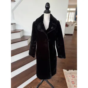 Vintage Black Faux Fur Mid Length Overcoat Mob Wife Glam Winter thumbnail 2
