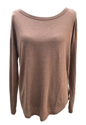 Gap‎ 46R Womens Linen Blend Boat Neck Long Sleeve Tee Brazen Brown Scoop Neck thumbnail 1
